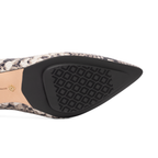 Scarlett Chase Soiree 75 Pump Gray Python with a V-cut upper and sculpted heel | Outsole on white background