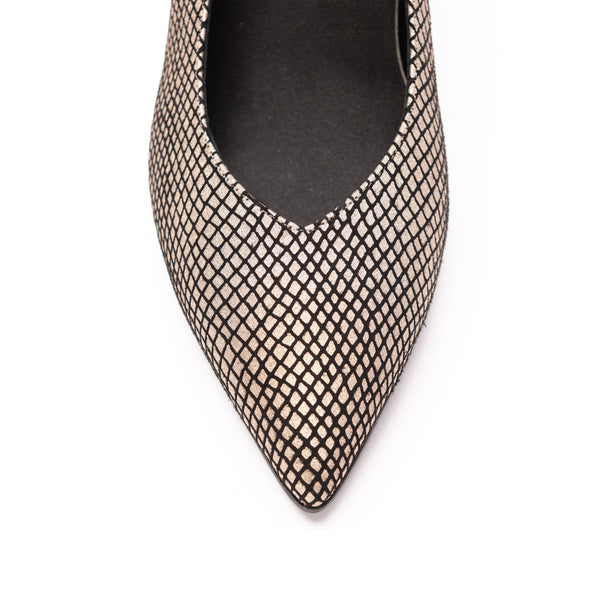 Soiree 75 Pump / Gold-Black Fishnet