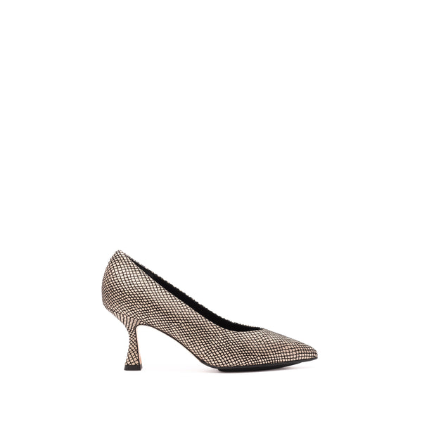Soiree 75 Pump / Gold-Black Fishnet