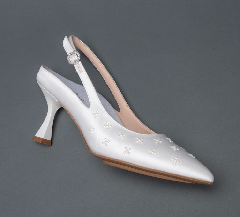 RORY 75 SLINGBACK | WHITE SATIN / PEARL