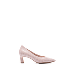 Scarlett Chase taupe croc embossed leather Amore 55 Pump with a rounded upper and block heel | Profile on white background