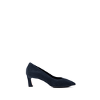 Scarlett Chase navy italian suede Amore 55 Pump Narrow fit with a rounded upper and block heel | Profile on white background