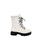 Scarlett Chase Aspen Mid-Calf Winter Shearling Boot with silver eyelets and a black lace | white background