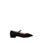 Scarlett Chase Belle Ballet Flat in Black Suede with an adjustable Mary-Jane strap | Profile on white background