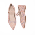 Scarlett Chase Belle Ballet Flat in Red Boucle with an adjustable Mary-Jane strap | Overhead view of one side and side view of the other