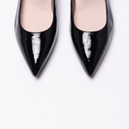 Scarlett Chase Black Patent Belle Ballet Flat with an adjustable Mary-Jane strap | Overhead view on white background