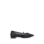 Scarlett Chase noir mesh upper with italian patent leather Brie Ballet with a 3/4 elastic contrast Mary Jane strap, leather contrast trim, and contrast toe cap | Profile on white background