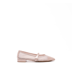 Scarlett Chase Chantilly mesh upper with italian patent leather Brie Ballet with a 3/4 elastic contrast Mary Jane strap, leather contrast trim, and contrast toe cap | Profile on white background