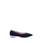 Scarlett Chase navy / silver italian suede Brigid ballet flat with a contrast heel and V-cut upper | Profile on white background