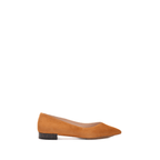 Scarlett Chase camel / tortoise italian suede Brigid ballet flat with a contrast heel and V-cut upper | Profile on white background