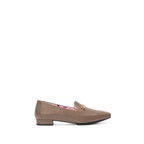 Scarlett Chase dark taupe napa leather loafer with champagne SC accessory and floral lining | Profile on white background