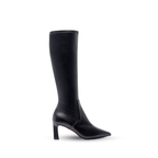 Scarlett Chase knee-high onyx vegan leather Clara 55 boot with a block heel | Profile on white background