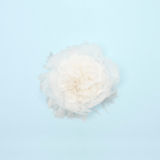 Scarlett Chase Cosima clip-on white feather floret shoe accessory | on light blue background