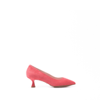 Scarlett Chase coral suede Gala 55 Pump with a rounded upper and sculpted heel | Profile on white background