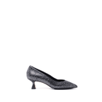 Scarlett Chase black metallic snake leather Grace 55 Pump with a V-cut upper and sculpted heel || Profile on white background