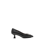 Scarlett Chase black metallic Grayson 55 Metallic Dress Pump with a rounded upper, sculpted heel, and a rhinestone toe accessory | Profile on white background