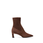 Scarlett Chase ankle stretch chocolate suede Maya 55 bootie with a block heel | Profile on white background 