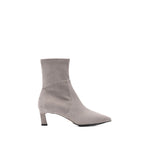 Scarlett Chase ankle stretch taupe suede Maya 55 bootie with a block heel  |  Profile on white background 
