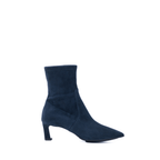 Scarlett Chase ankle stretch navy suede Maya 55 bootie with a block heel  | Profile on white background