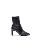 Scarlett Chase ankle stretch black onyx vegan leather Portia 75 bootie with a block heel | Profile on white background