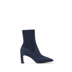 Scarlett Chase ankle stretch navy suede Portia 75 bootie with a block heel | Profile on white background