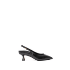 Scarlett Chase black napa leather Renee 55 Slingback with a stable, sculpted heel and an adjustable backstrap buckle | Profile on white background