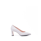 Scarlett Chase Scarlett 75 Pump White Croc with a V-cut upper and block heel | Profile on white background