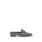 Scarlett Chase Weston Mule in Black Grey Houndstooth Textile and an SC gunmetal accessory | Profile on white background