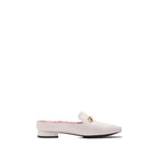 Scarlett Chase Weston Mule in Cream Napa with floral lining and an SC gold accessory | Profile on white background