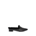 Scarlett Chase Weston Black Leather and Black Shearling Mule with an SC accessory | Profile on a white background