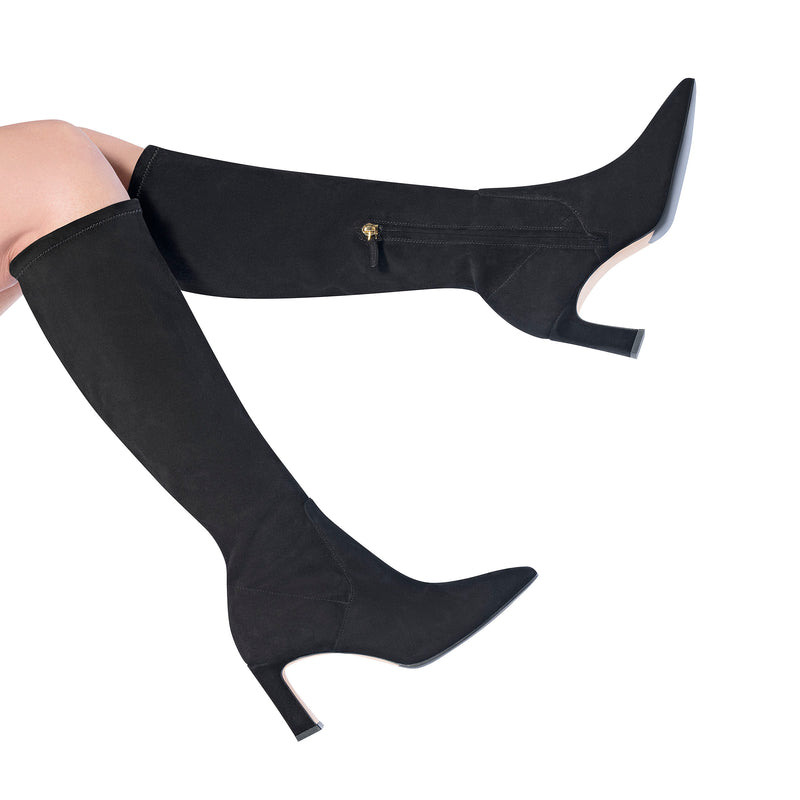 Lola 75 Stretch High Boot / ZIP Black Suede
