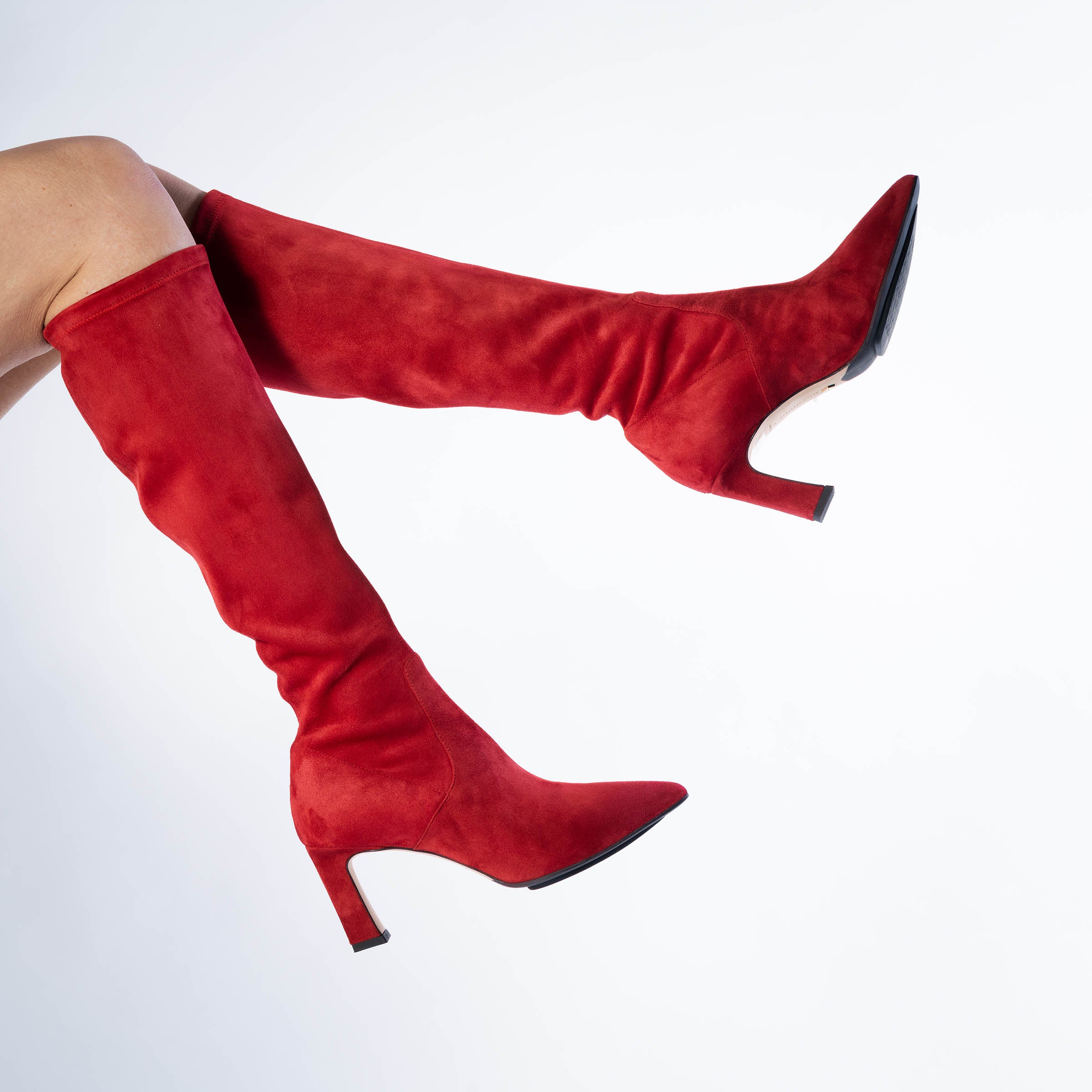 Lola 75 Stretch High Boot / Red Suede