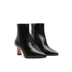 Scarlett Chase ankle zip italian black napa and calf leather Amelia 55  Bootie with a block heel and gore stretch | 3/4 view of pair side by side on white background