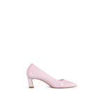 Scarlett Chase blush nude patent Amore 55 Pump Narrow fit with a rounded upper and block heel | Profile on white background