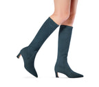 Clara 55 Stretch High Boot - Scarlett ChaseScarlett Chase knee-high black stretch italian suede Clara 55 boot with a block heel | Profile on white background®