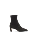 Scarlett Chase ankle stretch black suede Maya 55 bootie with a block heel  |  Profile on white background 
