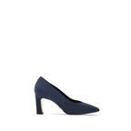 Scarlett Chase Scarlett 75 Pump Navy Suede with a V-cut upper and block heel | Profile on white background