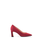 Scarlett Chase Scarlett 75 Pump Red Suede with a V-cut upper and block heel | Profile on white background