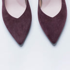 Scarlett Chase Scarlett 75 Pump Wine Suede with a V-cut upper and block heel | Overhead view on white background
